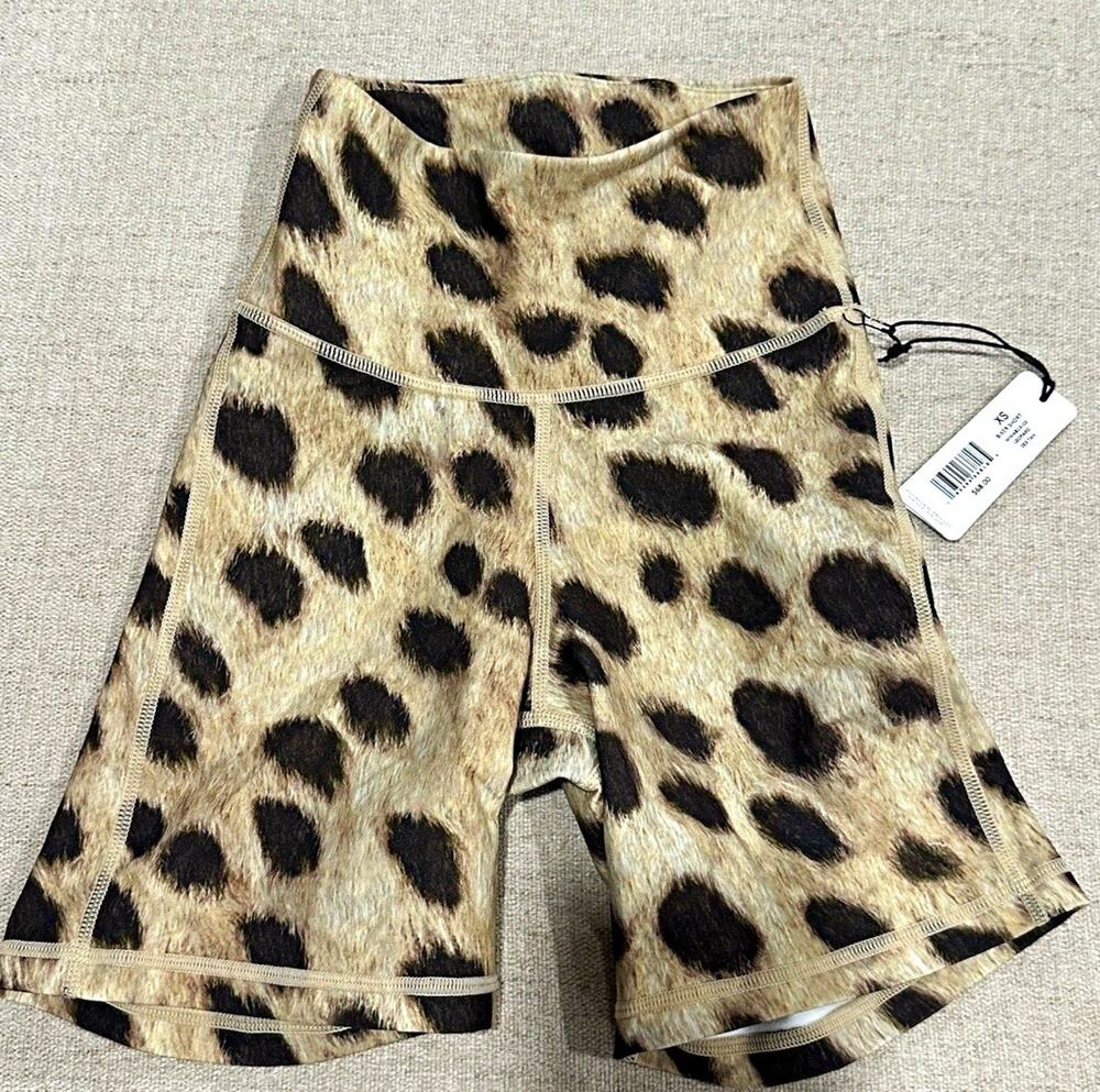 WeWoreWhat Active Leopard Print Biker Shorts Pull On Stretch 6" XS Tan/Black NWT